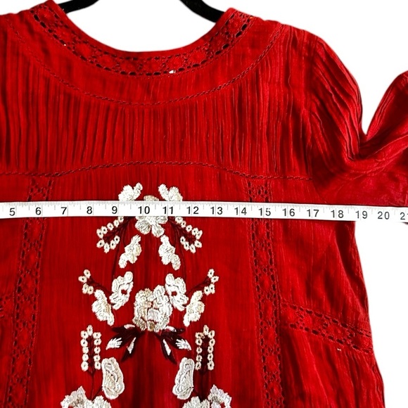 Free People Perfectly Victorian Embroidered Rust Mini Dress- Size Small-Red - Picture 14 of 16